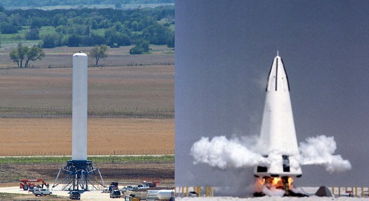 Grasshopper de SpaceX (izquierda) y Delta Clipper de McDonnell-Douglas.